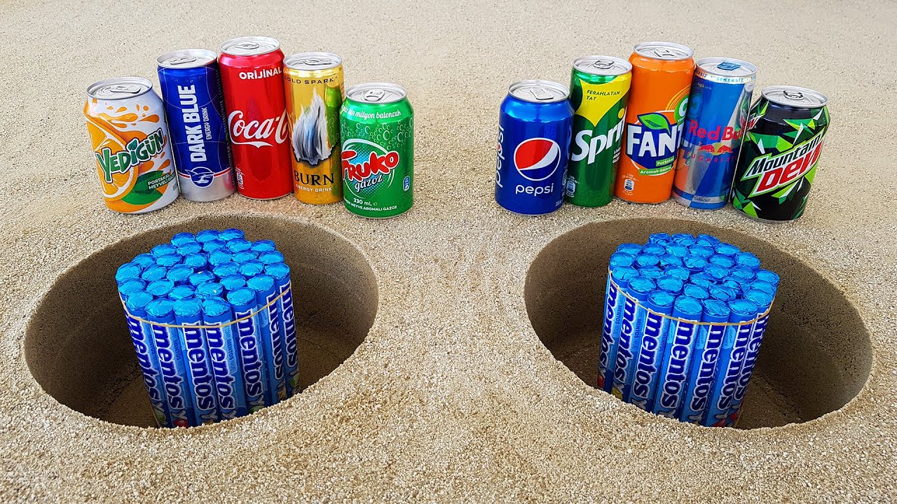 Experiment !! Cola, Fanta, Burn, Yedigün, Pepsi, Dark blue, Fruko, Sprite and Mentos Underground