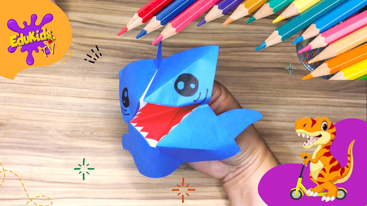 Como fazer um fantoche divertido de tubarão - Edukids TV