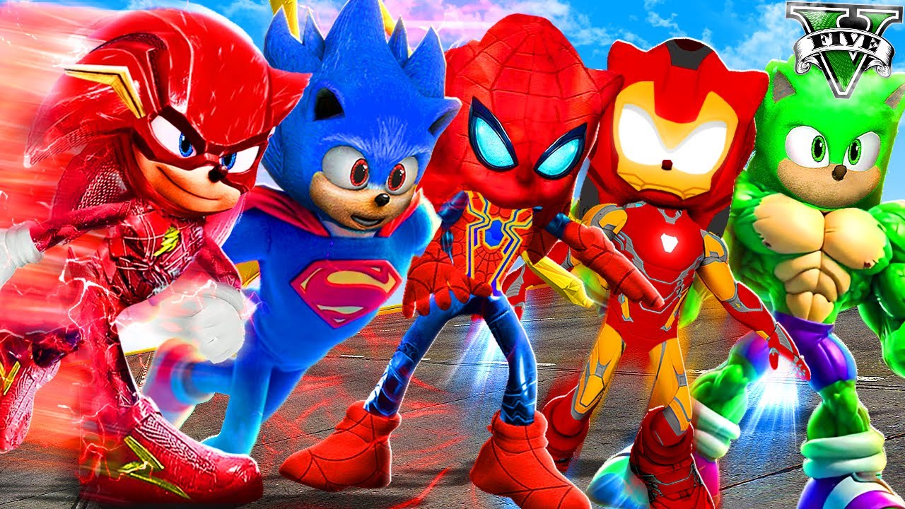 Qué SUPERHEROE DE SONIC es el MÁS RÁPIDO en GTA 5 ?? (Sonic movie mod)