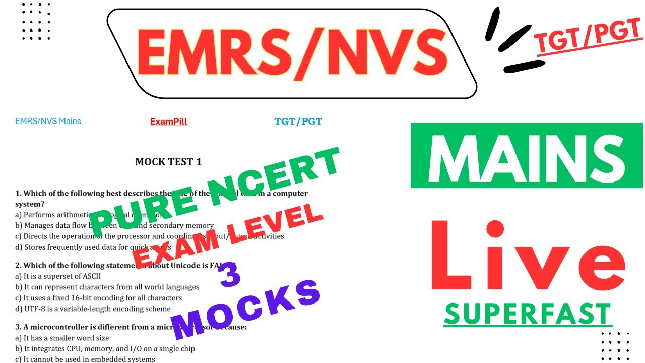 3 Mock Tests Live | EMRS/KVS/NVS Mains Computer Science | #ExamPill Class 11 NCERT