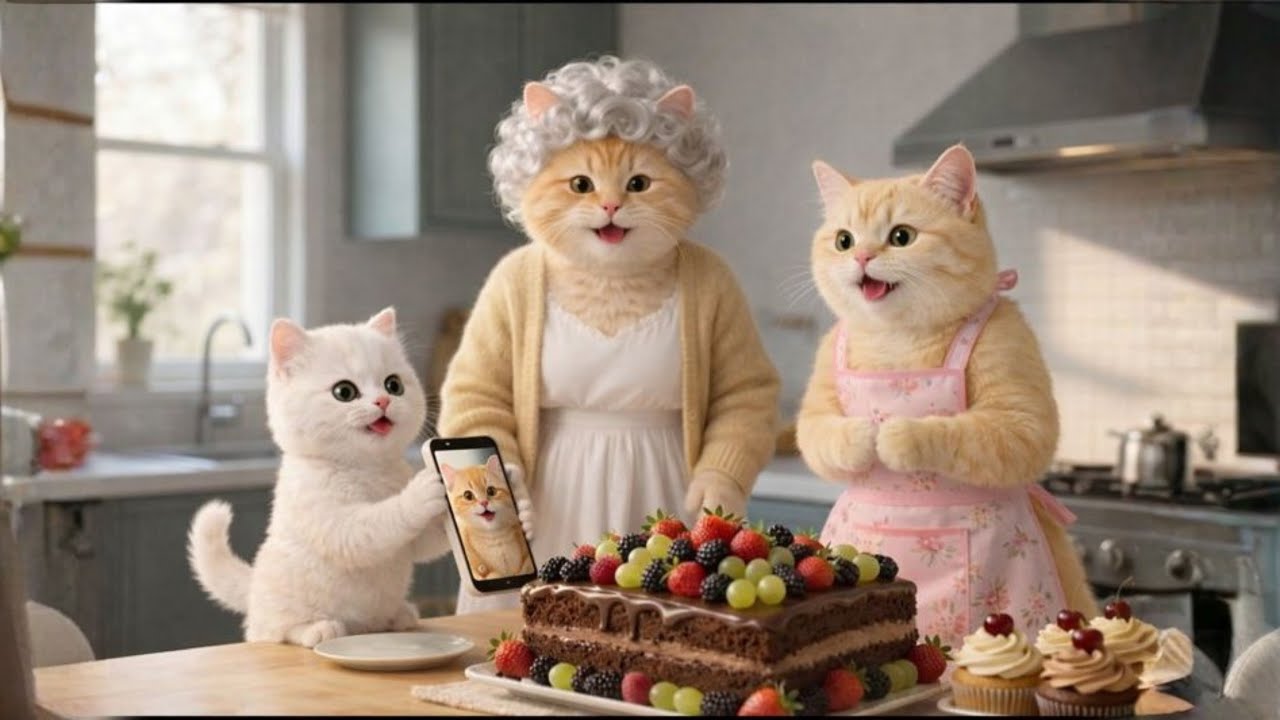 A Grandma Cat and a Little White Kitten Made a Birthday Cake Together… A Warm Family Moment 🐱🎂❤️