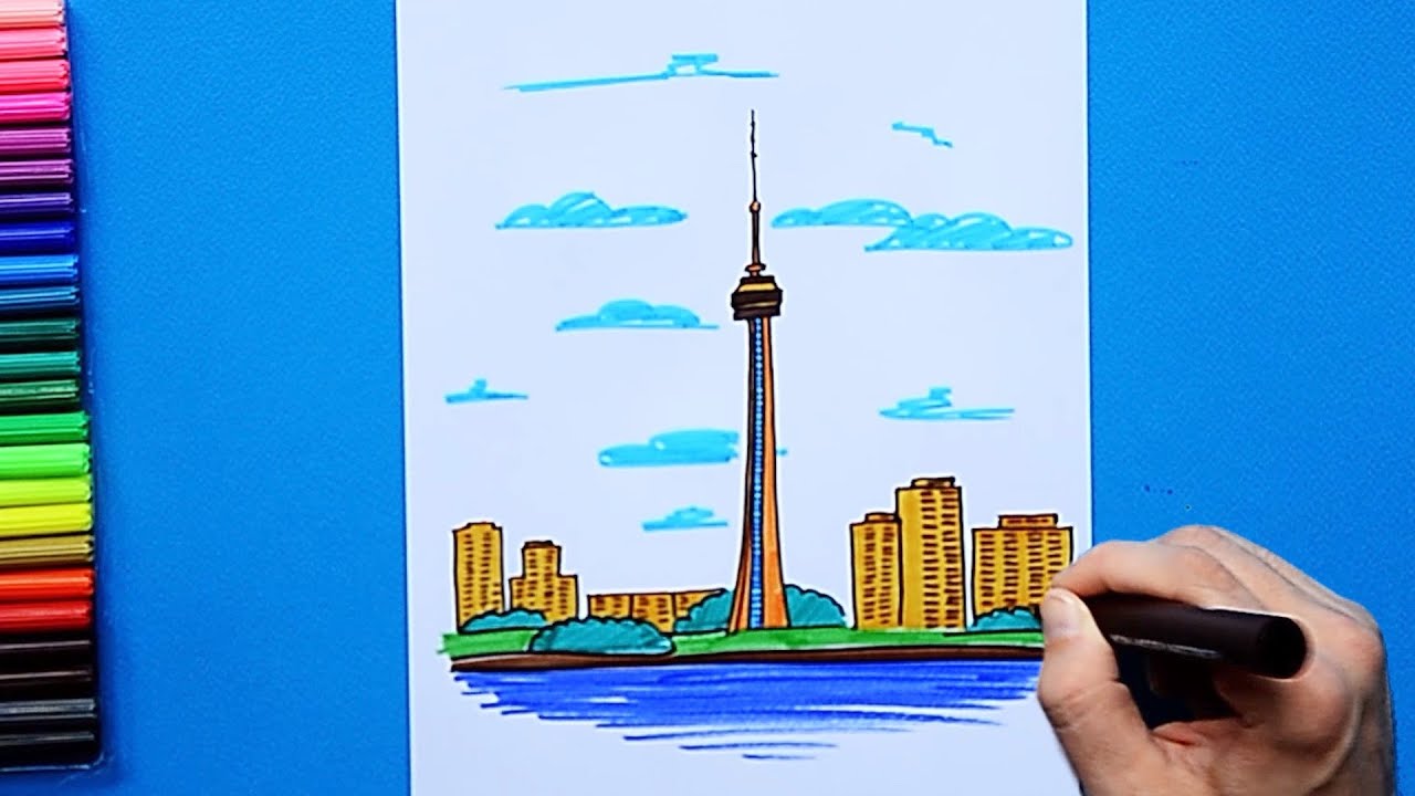 How to draw CN Tower Toronto, Canada