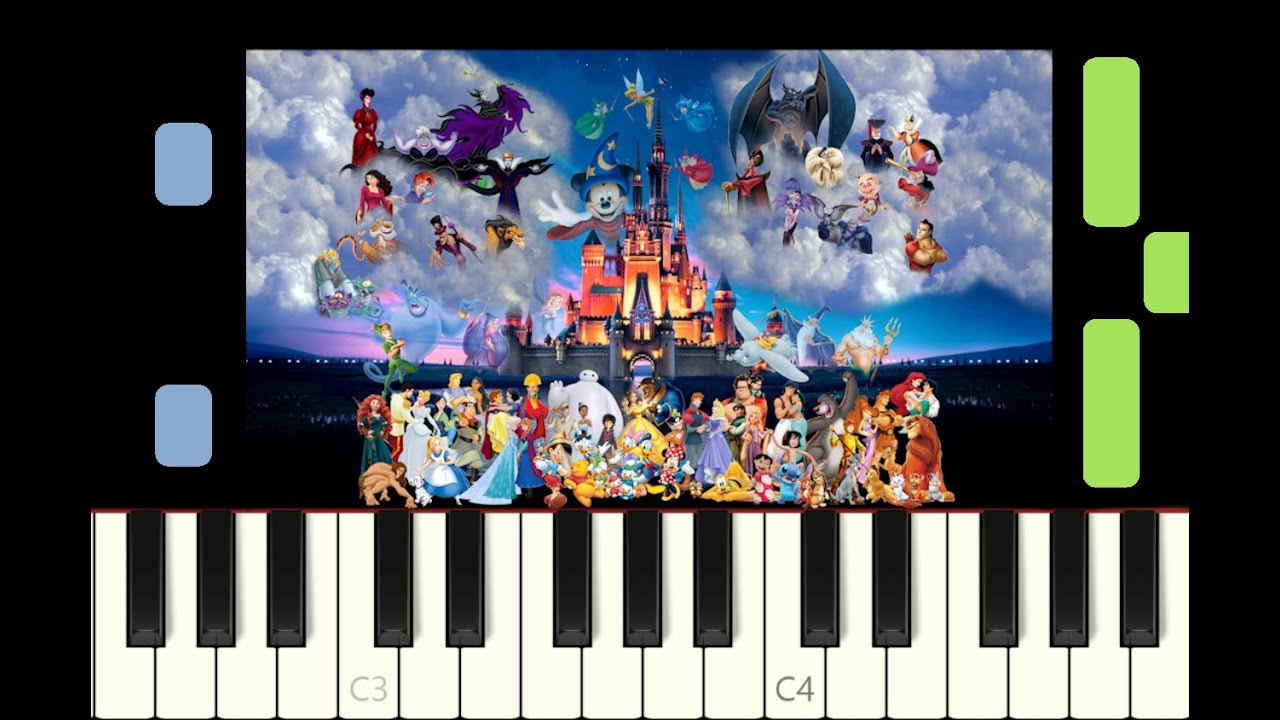piano tutorial DISNEY MEDLEY : 45 ANIMATED CLASSICS, Evolution 1937 - 2021, free sheet music (pdf)