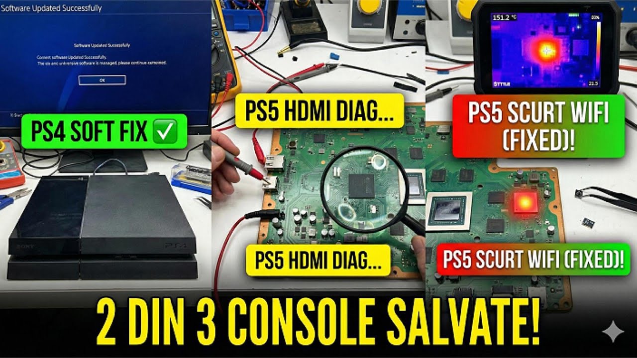 2 din 3 CONSOLE SALVATE! Scurtcircuit ascuns pe PS5, Diagnostic HDMI și PS4 Soft Fix