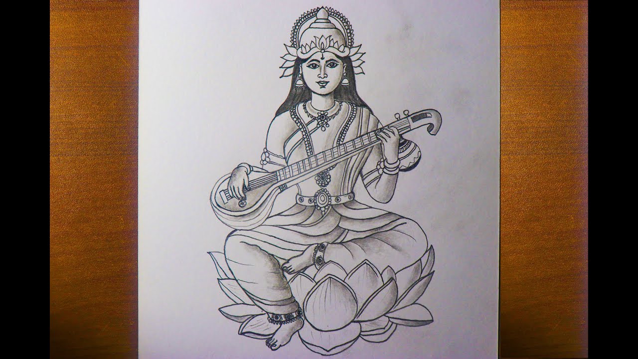 saraswati devi drawing ,saraswati poja drawing, simple drawing, god drawing easy, drawing picture