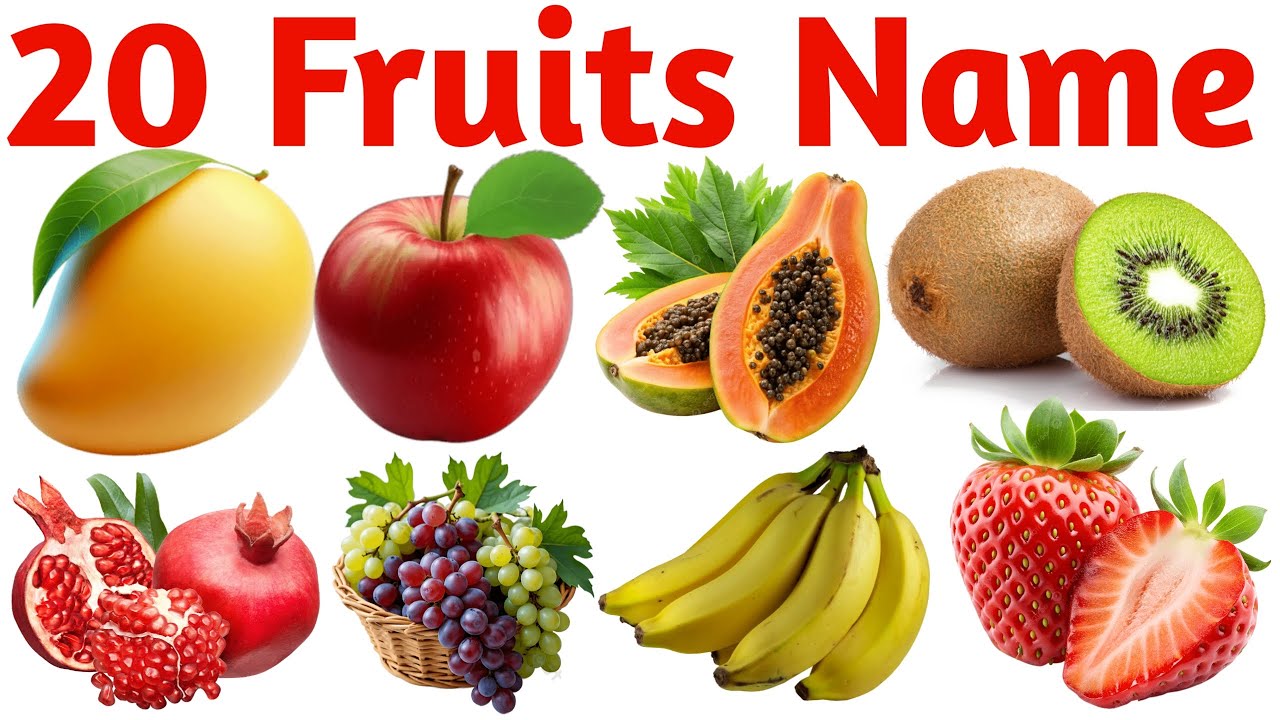 20 Fruits Names in English and Hindi | Learn Fruits for Kids | Preschool Educational Learning Video