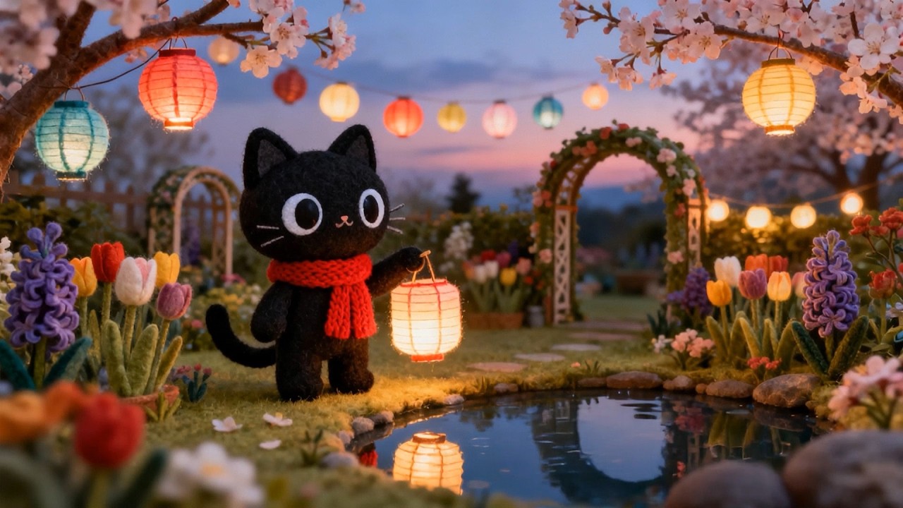 Black Cat’s Spring Lantern Walk 🌸🏮 Soft Lofi Beats for Study, Chill & Work