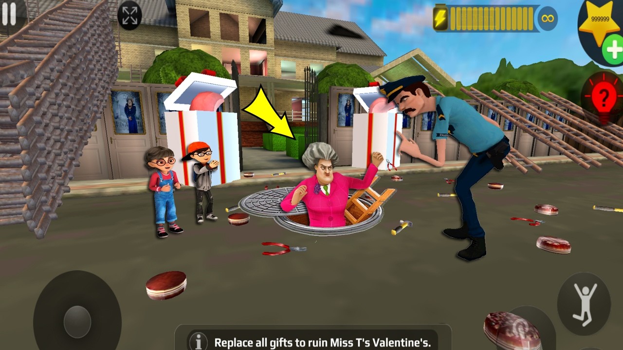 Scary Teacher 3D - троллинг мисс Т, множество лестниц и ловушек (мод-меню), часть 5485 #scaryteac...