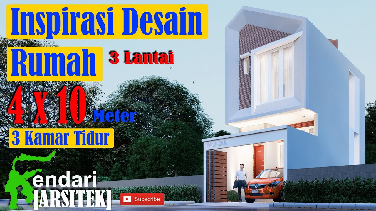 Desain Rumah Minimalis Modern 4X10 Meter, 3 Kamar Tidur 3 Lantai Ada Basementnya