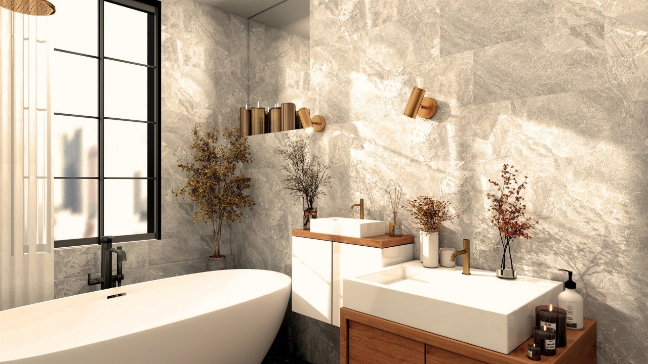 Minimal Bathroom | Soft Morning Light | Aesthetic Home 3D