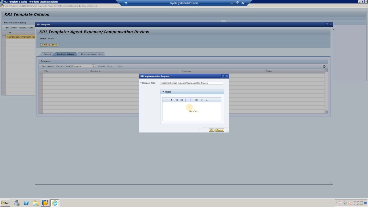 SAP GRC RM 10.1 -  KRI Template Implementation Request