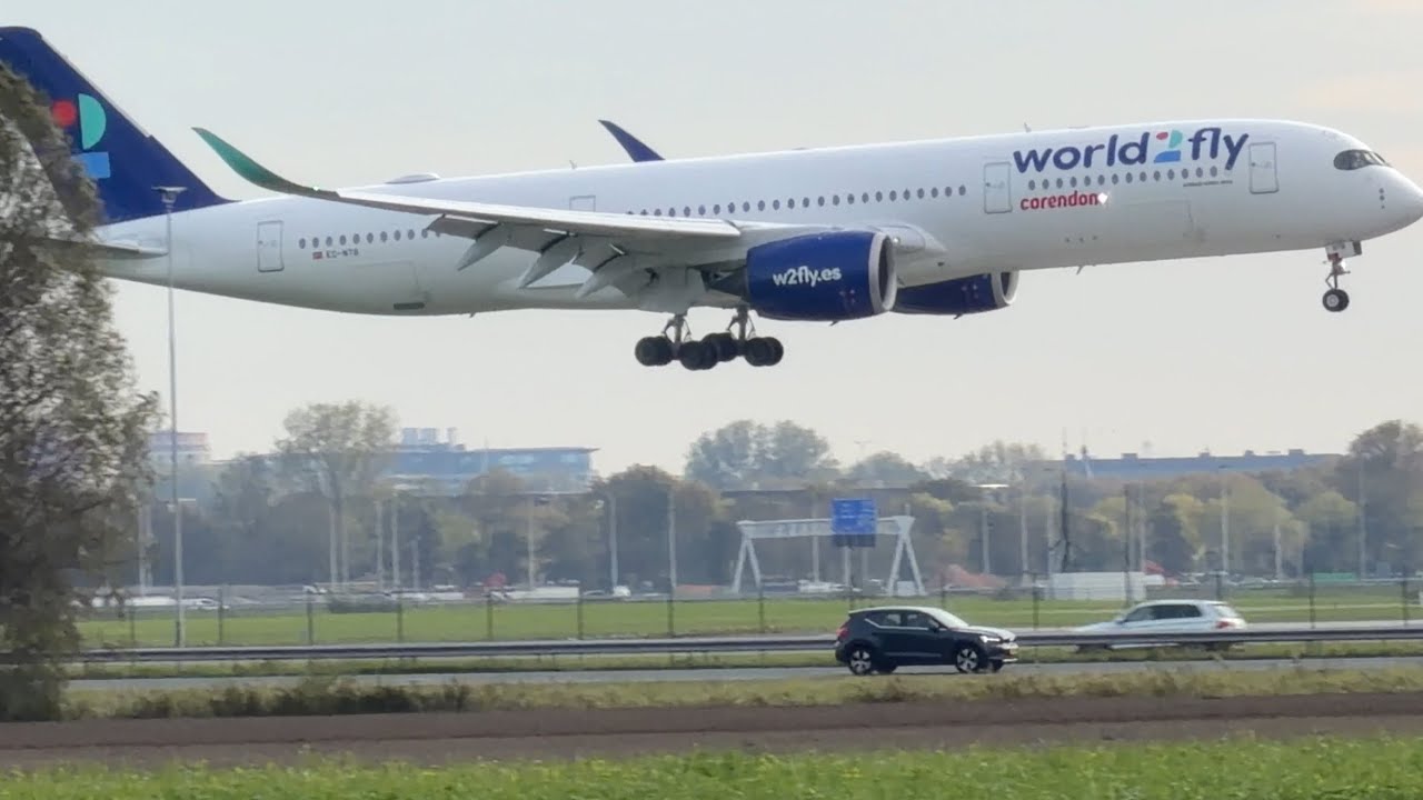 AIRBUS A350-941 WORLD2FLY FROM BONAIRE TO AMSTERDAM LANDING SCHIPHOL AIRPORT ECNTB / 2W5997 AVIATION