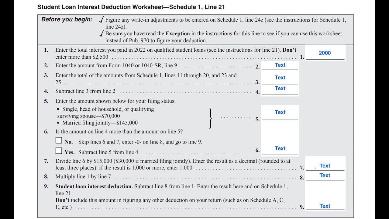 Student Loan Interest Deduction Worksheet Walkthrough (IRS Schedule 1, Line 21)