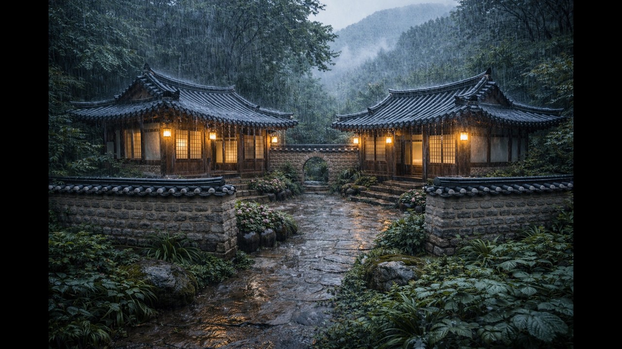 Fall Asleep Fast | Rainy Night at Korean Mountain Hanok | Black Screen After 10 Min | 10 Hours