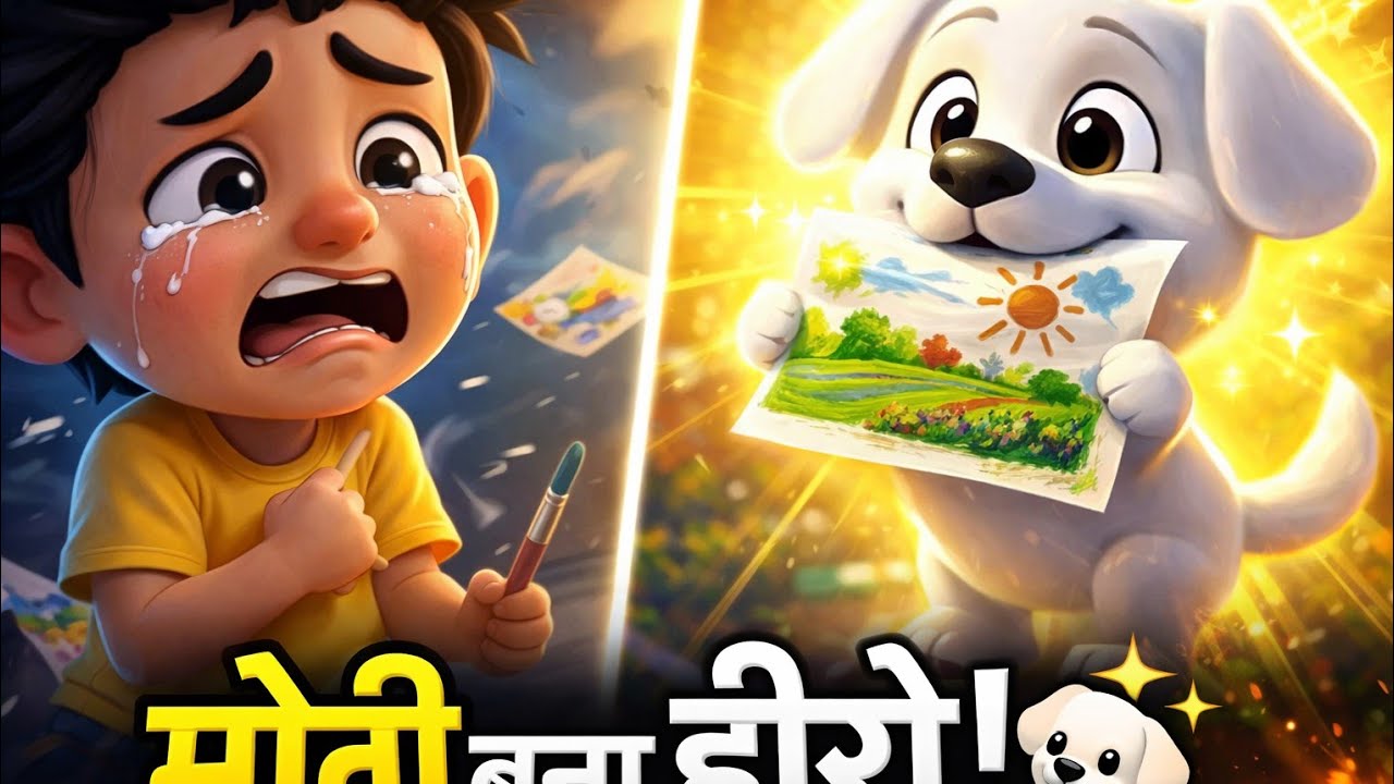 आरव और उसका नन्हा दोस्त | Moral Story for Kids | Hindi Kids Cartoon 🐶🎨