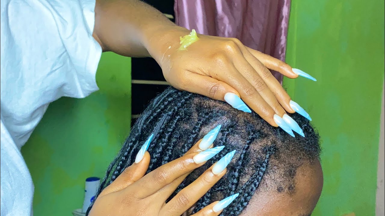 Scalp oiling and massage with gum chewing. ASMR ON REAL PERSON