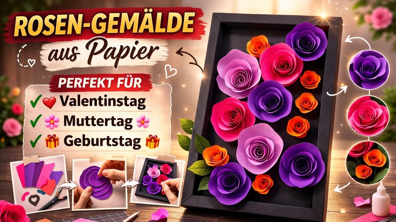 Dieses Rosen-Gem&auml;lde aus Papier ist das perfekte Geschenk
