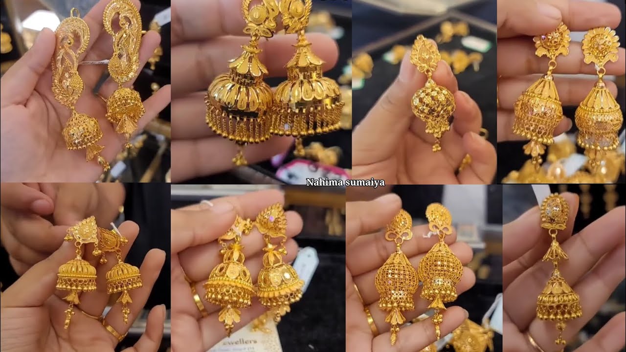 Золотые серьги, дизайн jhumka, дизайн jhumka, дизайн jhumka gold, Серьги #jhumka #reels