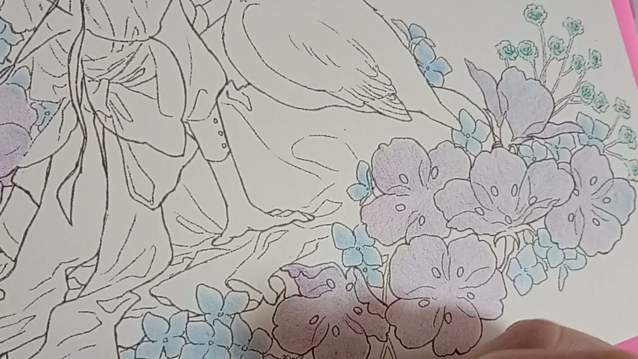 花笑み 可憐な少女と美しい花のぬり絵　色鉛筆で塗ってみた　タイムラプス　ロング　2
