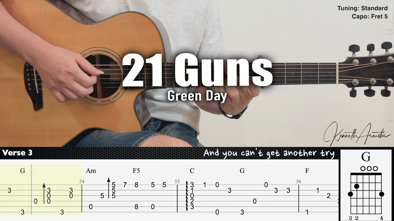 21 Guns - Green Day | Fingerstyle Guitar | TAB + Chords + Lyrics