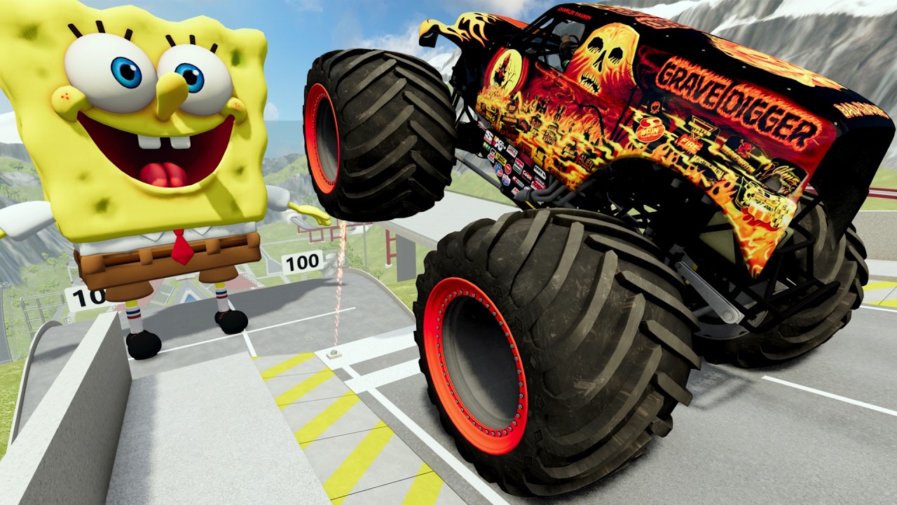 BeamNG Satisfying Car Crashes Into GIANT SPONGEBOB! - Random Vehicles Total Destruction