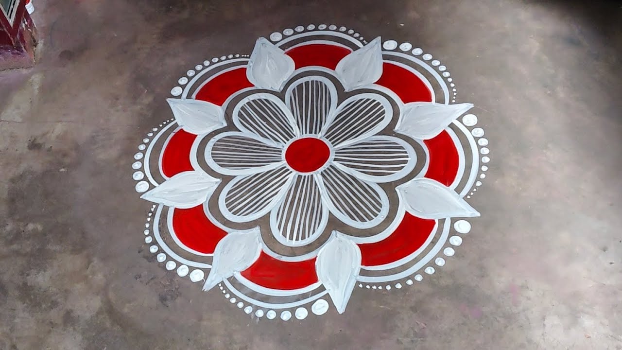 Beautiful round alpona design / Simple round alpona design for Laxmi Puja / Unique Rangoli design