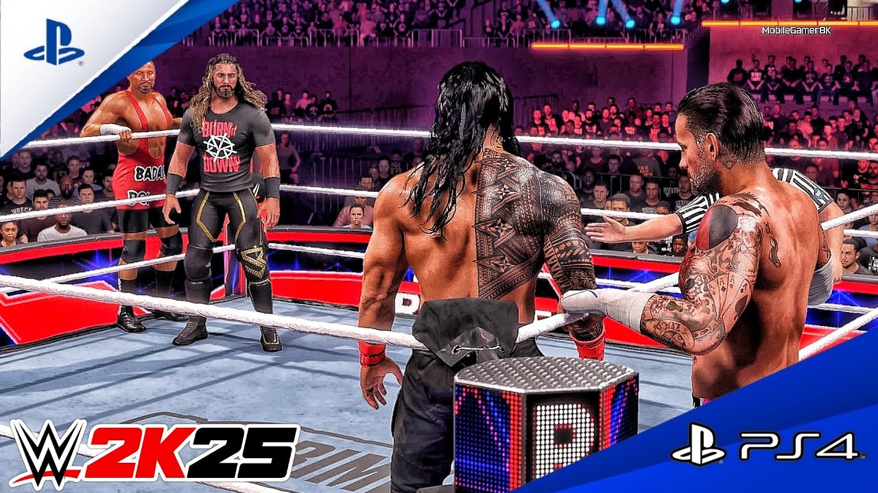 WWE 2K25 - Roman Reigns, CM Punk vs. Seth Rollins, Bron Breaker - Great Elimination Tag Team Match