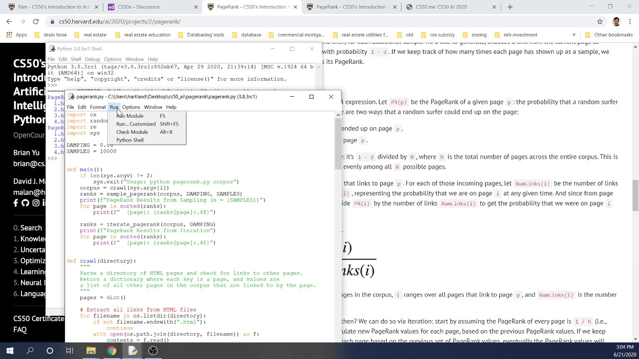 Web Search Algorithms- PageRank and Random Surfer Models