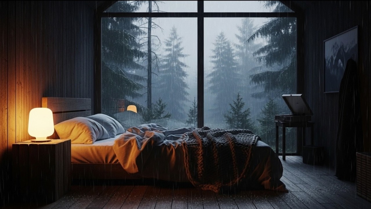 Deep Sleep in a Dark Forest Cabin | Heavy Rain on Window (No Thunder, No Music)