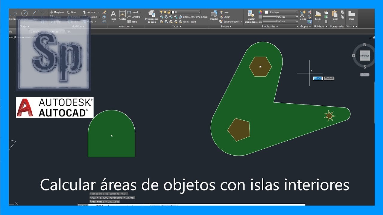 Autocad - Calcular áreas en Autocad y calcular áreas con islas interiores. Tutorial en español HD
