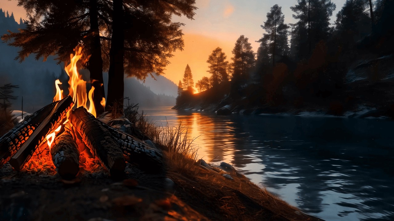 Twilight by the River in the Forest 🔥 4K Cozy Campfire for Total Relaxation