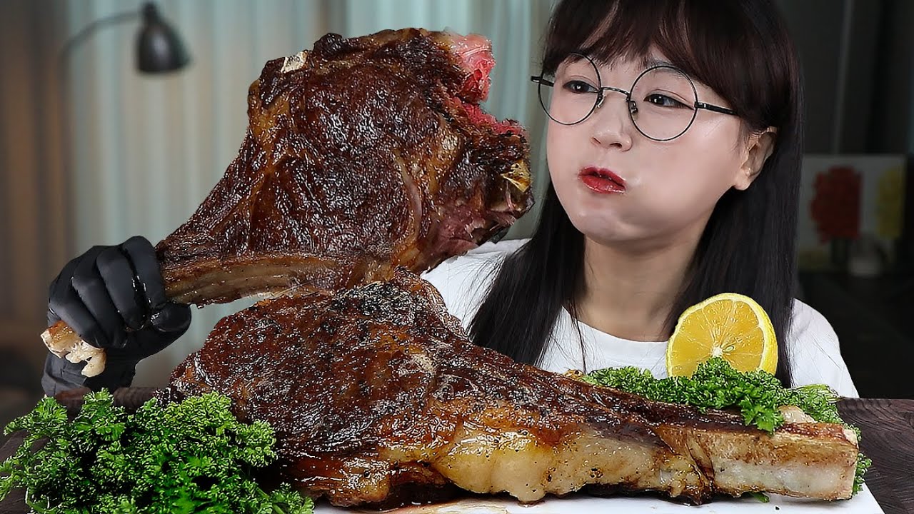 АСМР ЕДА ГИГАНТСКИЙ СТЕЙК ТОМАГАВК🍖 | MUKBANG