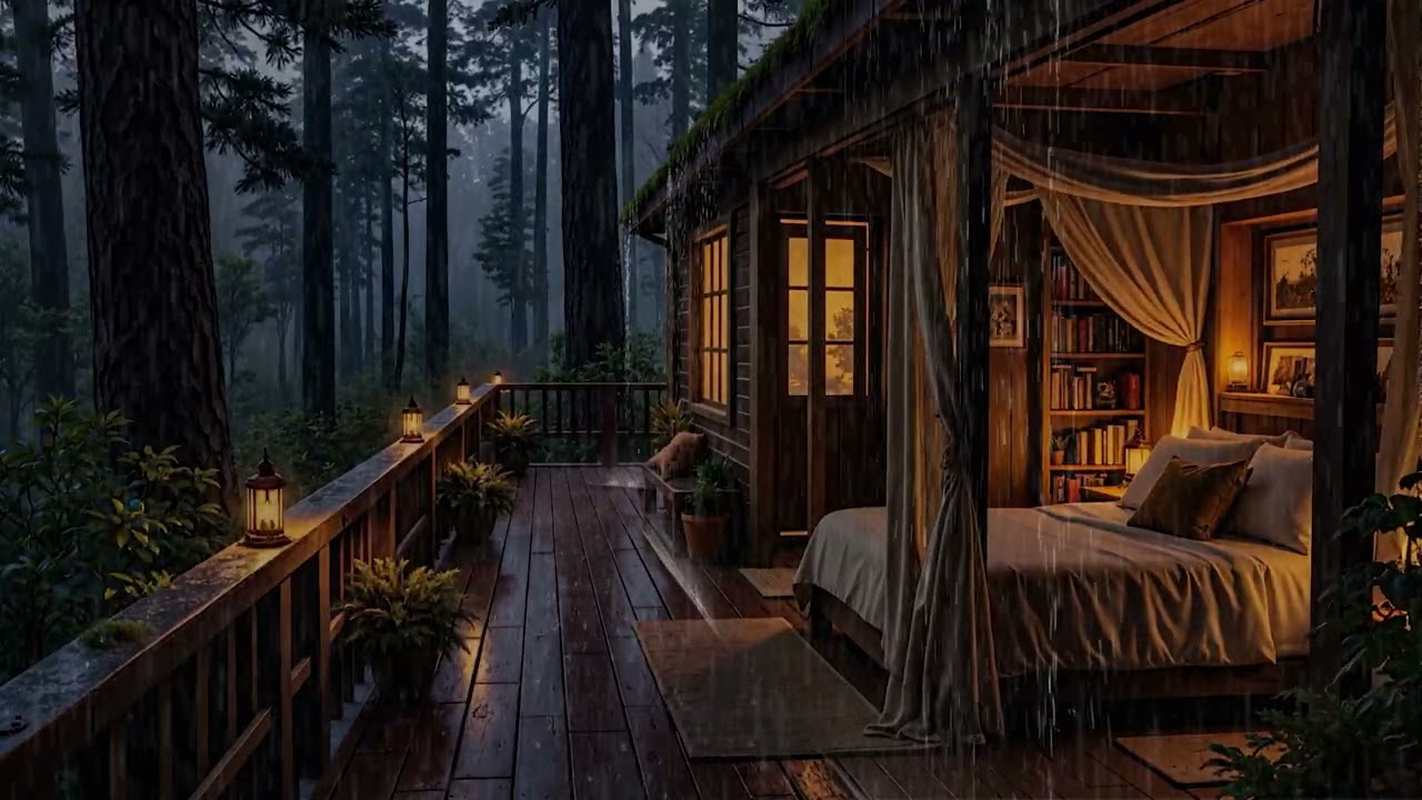 8 Hours Peaceful Midnight Rain 🌲 Natural Forest Sleep Therapy (4K – No Ads)