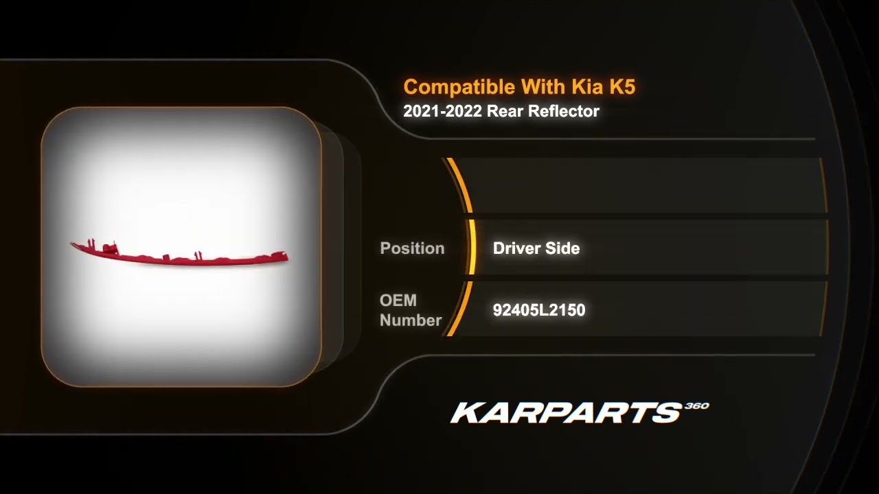 For Kia K5 2021 2022 Rear Reflector Driver Side GT/GT-Line Model | Partslink # KI1184129