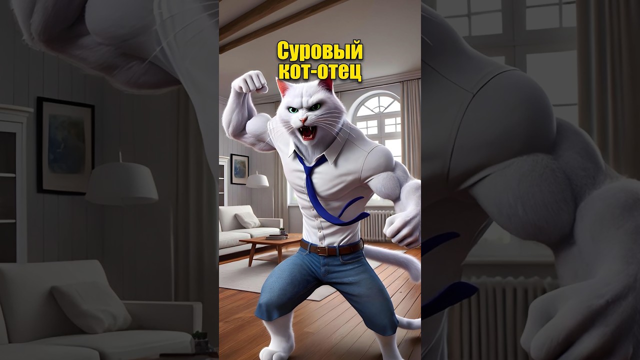 Суровый кот-отец в нейросети #dalle3 #chatgpt #aiart #ии #юмор #кот #aicat #мультик
