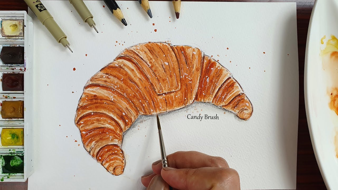 Watercolor Food Illustration #08 | Croissant | Timelapse
