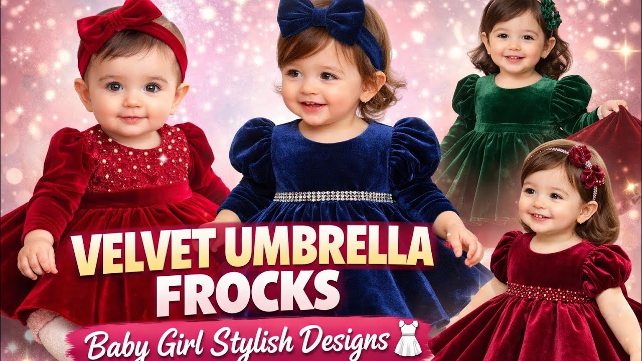 ⭐ Baby Girl Velvet Umbrella Frocks 👗 | Stylish & Trendy Designs