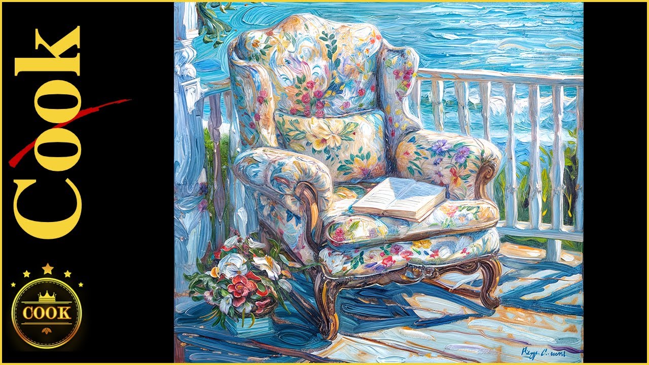 Acrylic Seascape: Paint a Floral Armchair by the Ocean #paintingfabrictechniques