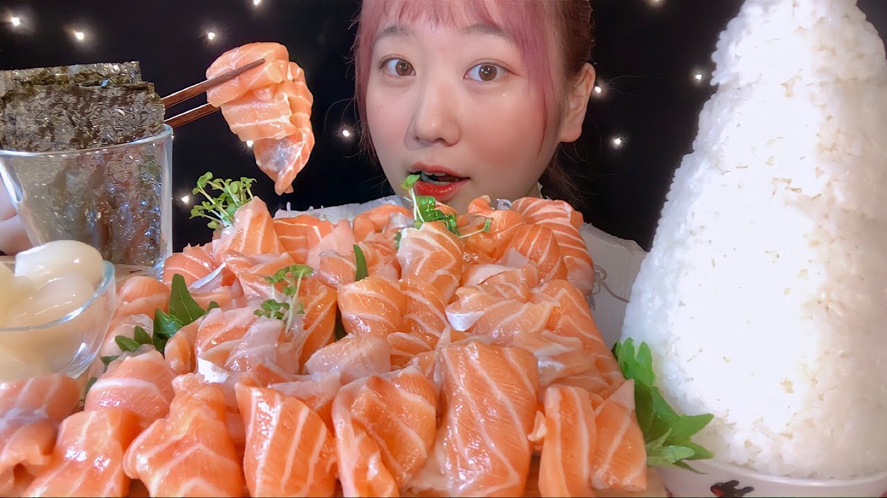 ASMR トロサーモン Salmon 연어 회【咀嚼音/大食い/Mukbang/Eating Sounds】