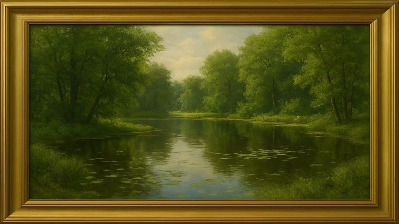 Calming Nature Painting, Lake & Trees | 4k TV Frame Screensaver | NO Music | 4 Hours