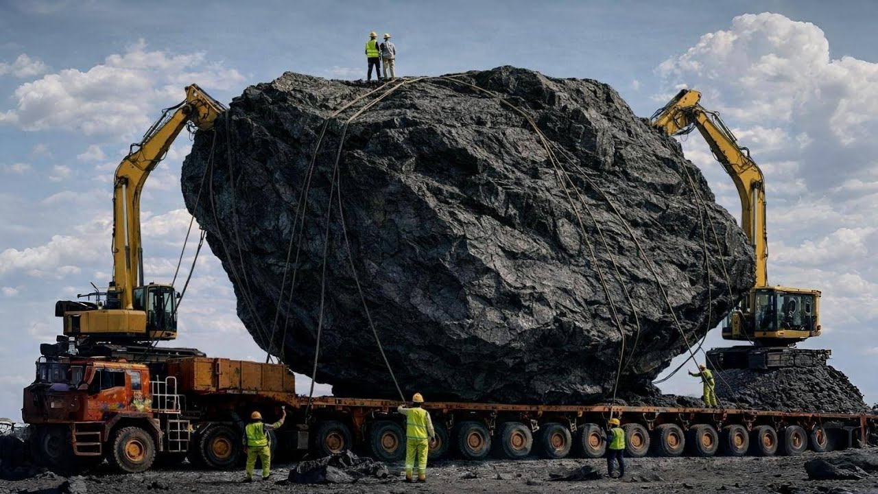 Insane Giant Rock Transport by Heavy Excavators | Extreme Mega Load Move