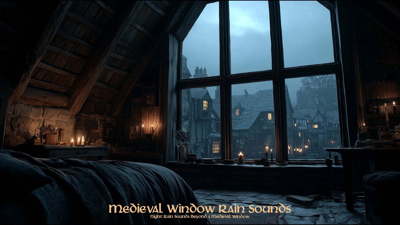Rain Sounds Beyond the Medieval Window | Dark Night Atmosphere
