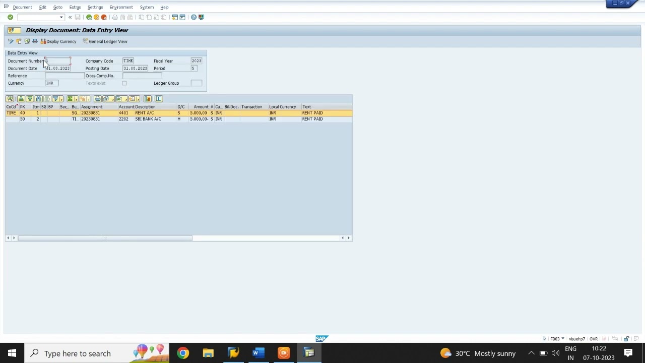 15 Posting Documents in Sap Fico and Display Account Balances - F-02/FB03/FBL3N/FS10N