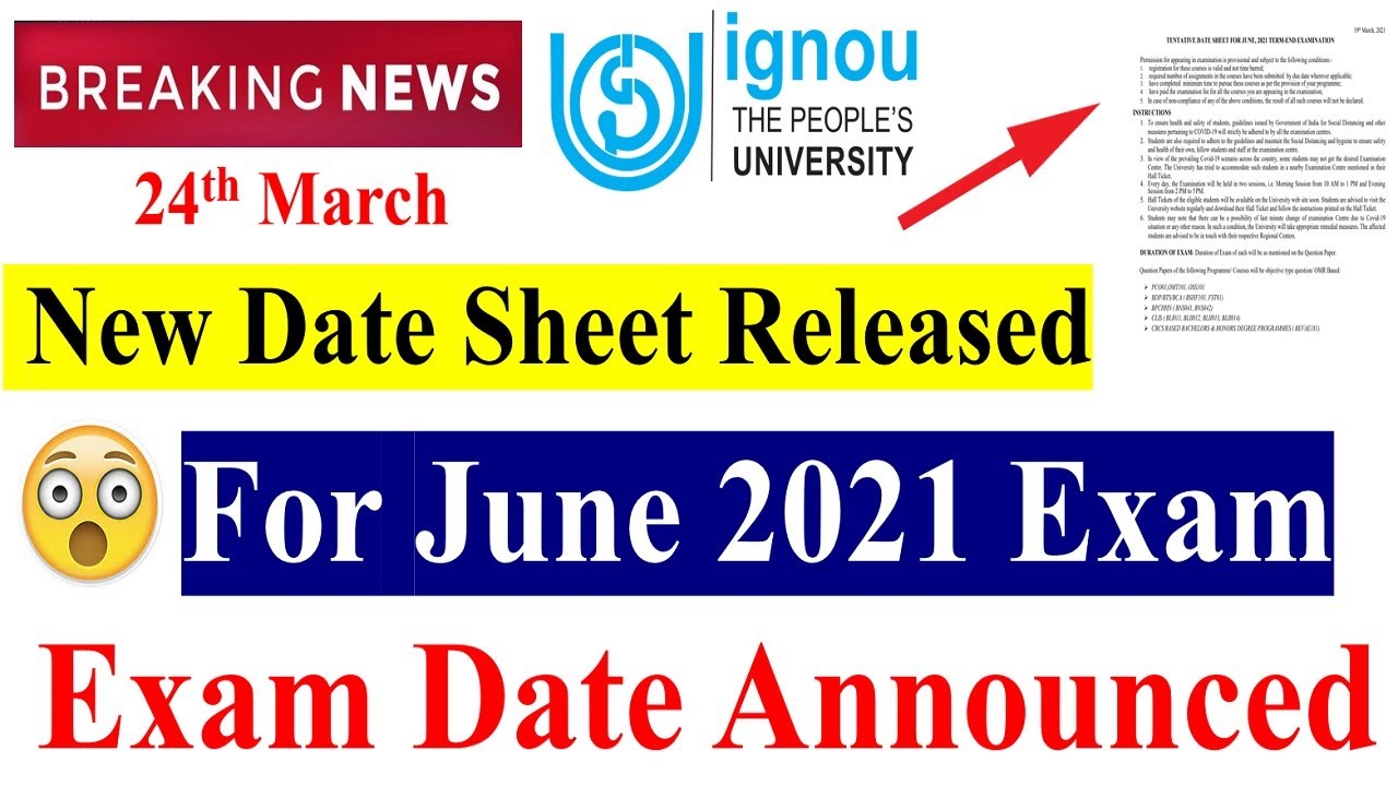 IGNOU Date Sheet for June 2021 Exam Released (Tentative ) || Exam Date Announced || Check Now
