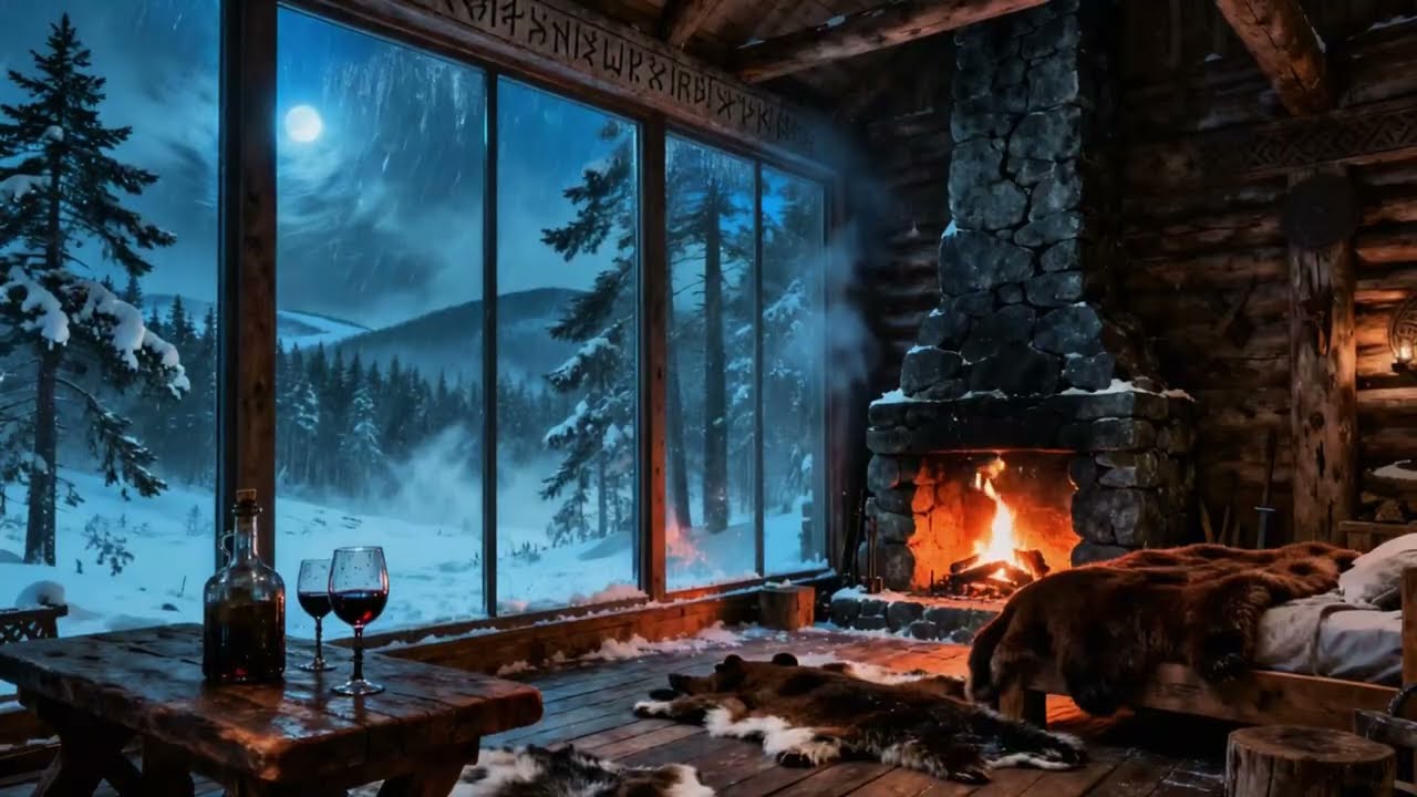 Cozy Winter Cabin Ambience 🔥 Pretty Crackling Fireplace Soft Falling Snow 😴No Ads Insomnia  Choise