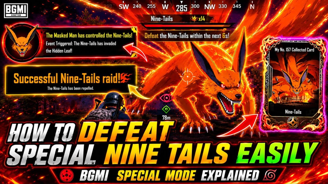 HOW TO DEFEAT THE SPECIAL NINE TAILS MATCH IN BGMI & PUBG MOBILE | FREE NINE TAILS CARD | HOW TO WIN