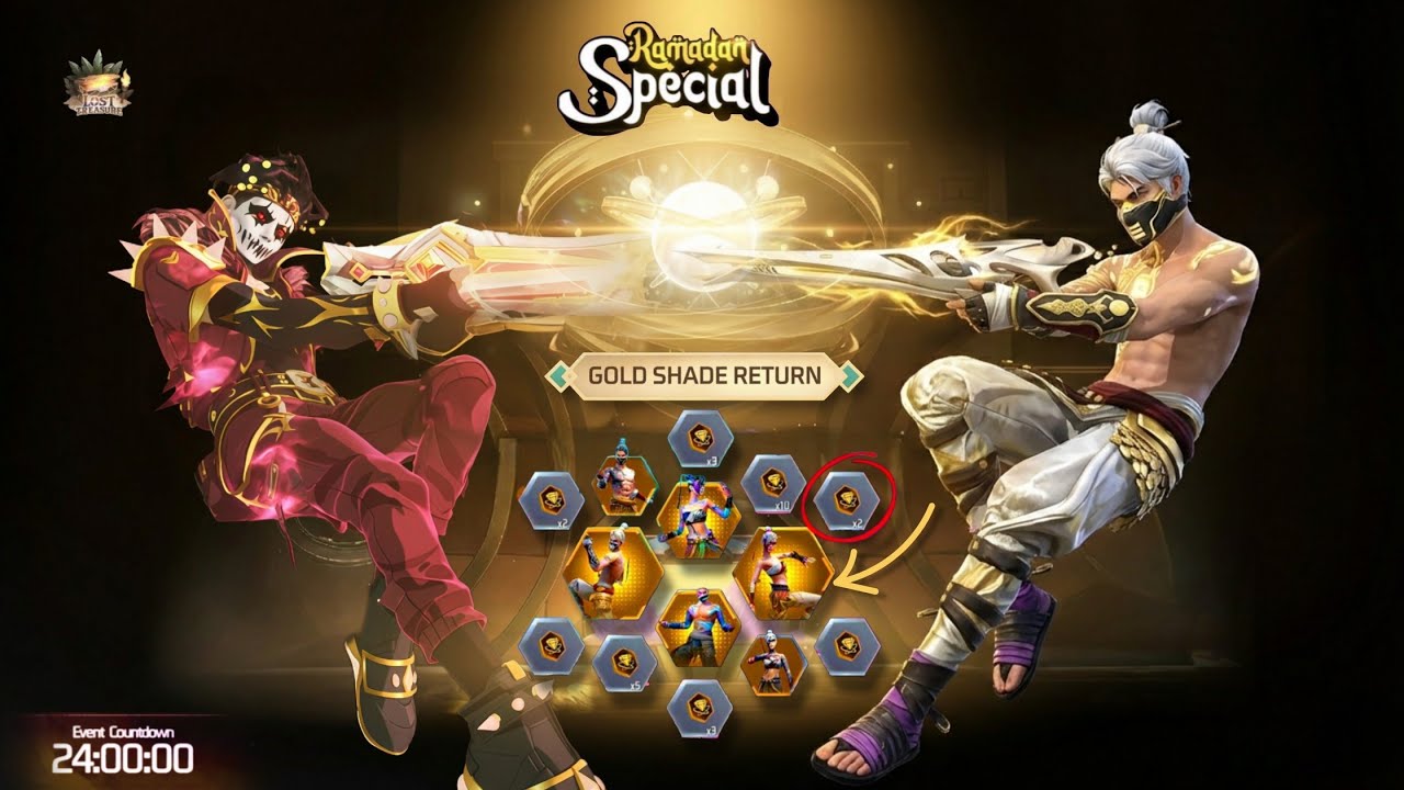 GOLDEN SHADE BUNDLE RETURN FF, M1887 SKIN RETURN FF, FIRE FIRE NEW EVENT, NEW EVENT FREE FIRE TODAY 