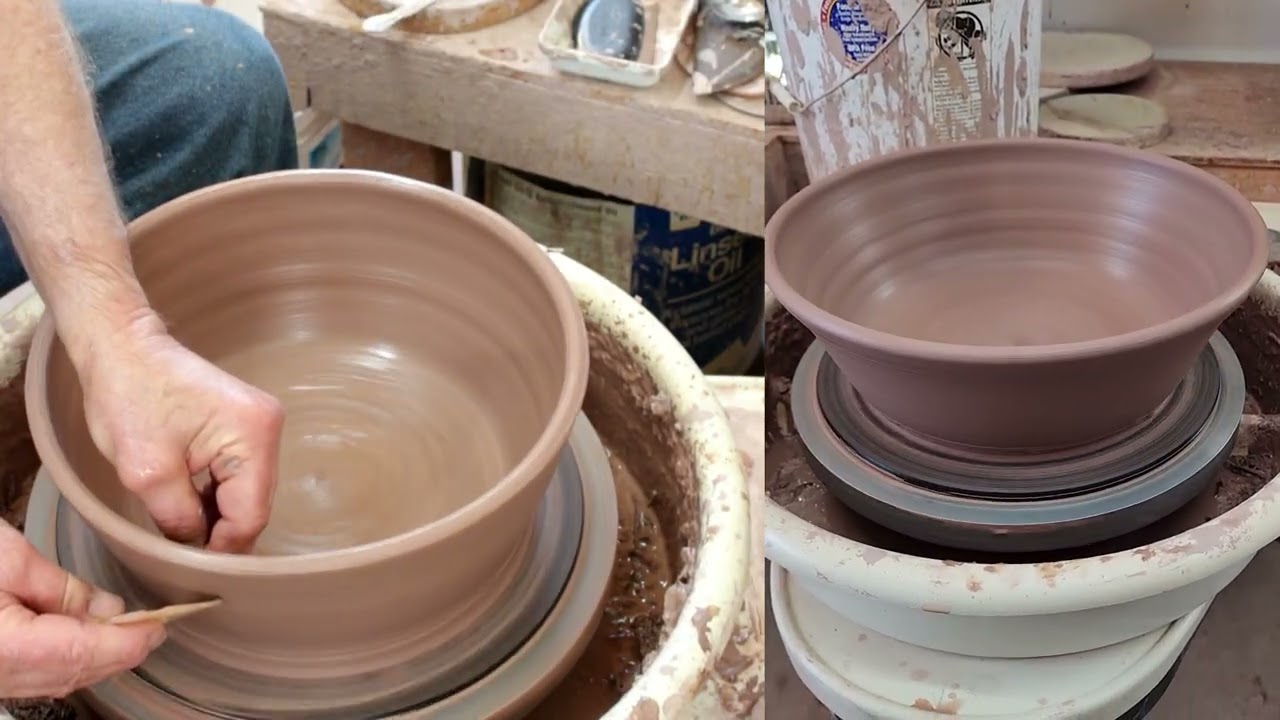 THROWING A CLAY BOWL ON A POTTERS WHEEL