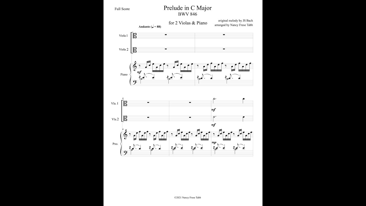 Bach Prelude in C Major (BWV 846) for 2 violas with piano accompaniment
