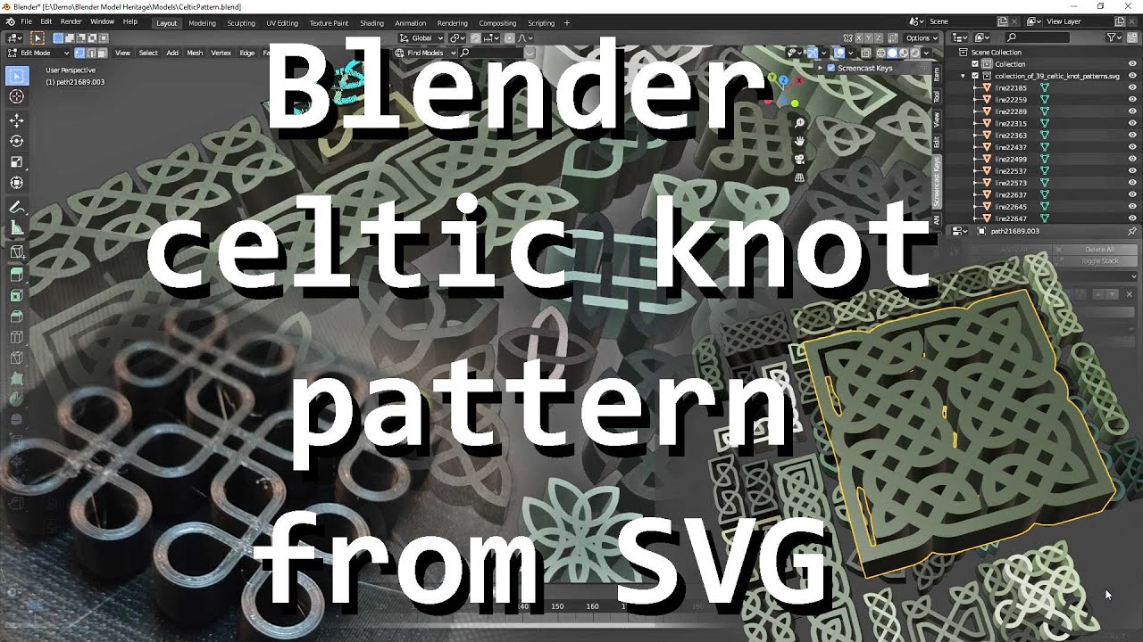 Blender 2.8x Celtic Knot Pattern from more complex SVG image file to 3D printing